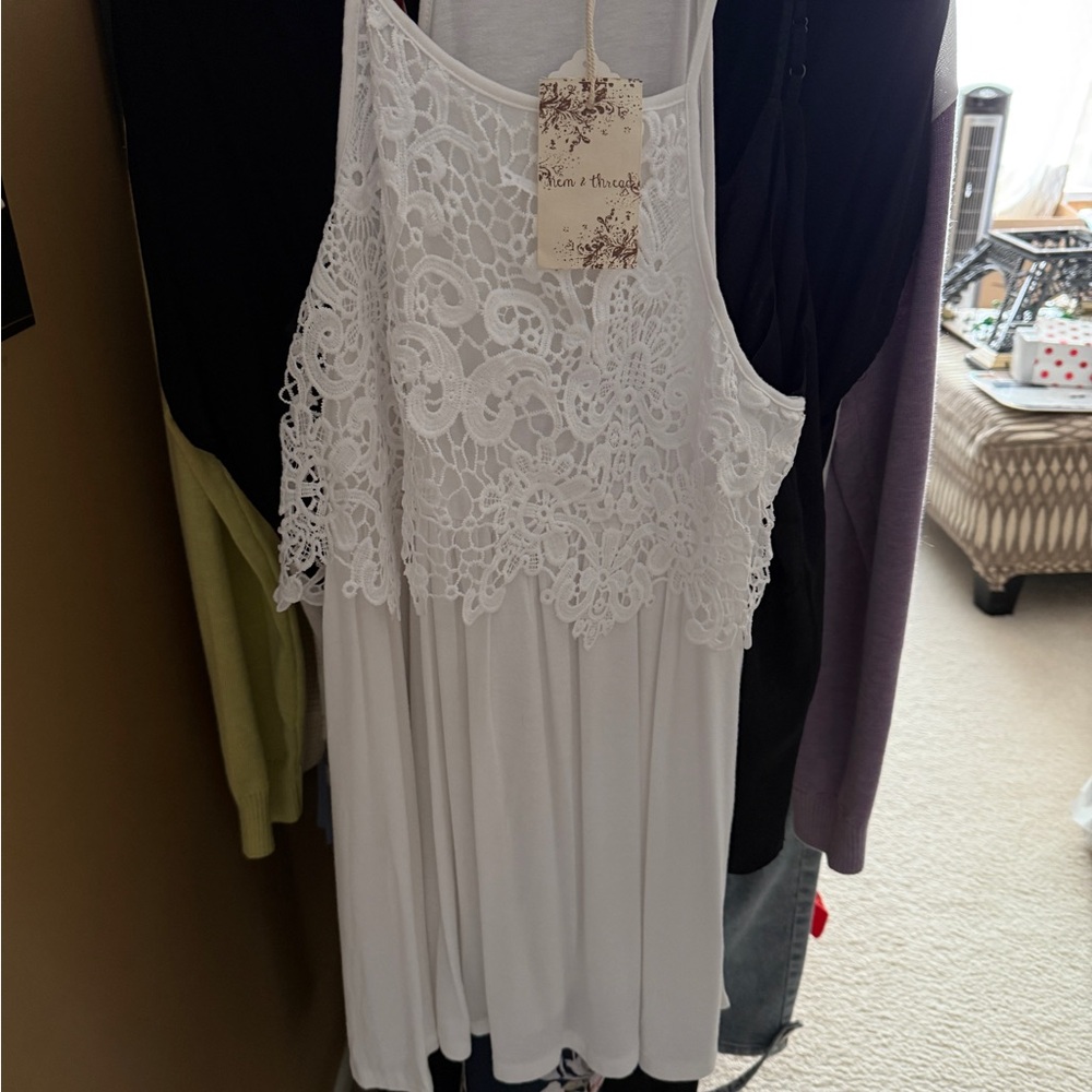 White Lace Overlay Women's Tank Top